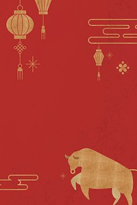 Year of ox vector red border background