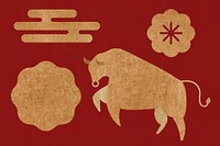 Chinese Ox Year  vector gold design elements set