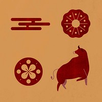 Chinese Ox Year red vector design elements set
