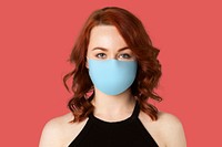 Blue mask on woman Covid-19 prevention photoshoot