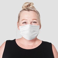 Mature woman wearing mask for Covid-19 prevention campaign