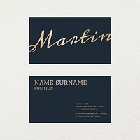 Luxury business card template vector in gold and blue tone with front and rear view flatlay