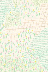Summer flower field vector background monoline sketch social media banner