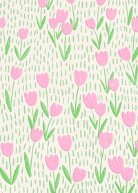 Pink tulip field background line art poster