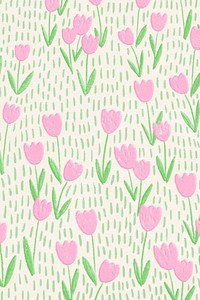 Pink tulip field vector background line art social media banner