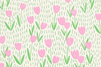 Pink tulip field background line art banner