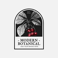 Modern botanical business badge vector with cherry illustration for beauty brand