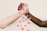 Diverse hands united  for social media campaign