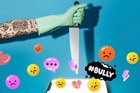 Tattooed man holding knife for cyberbully campaign