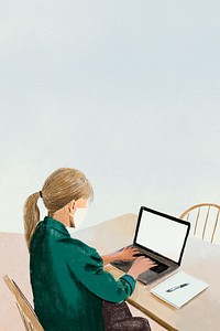 Remote working background in the new normal color pencil illustration