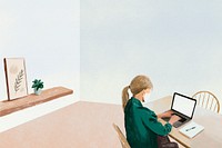 Remote working background in the new normal color pencil illustration