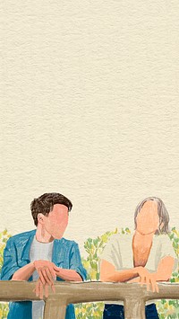 Couple in love mobile wallpaper color pencil illustration