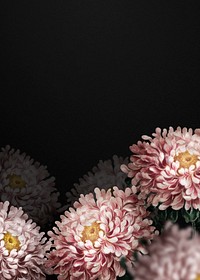 Floral wedding card with aster border on black background