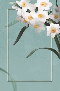 Daffodil border frame on green background