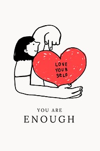 You are enough self-love quote woman avatar holding heart social banner