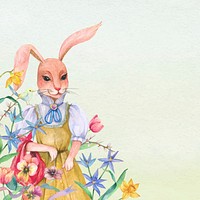 Beautiful Easter bunny background vector collecting flowers in the garden 