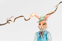 Easter bunny background vector dressed in vintage vest watercolor illustration