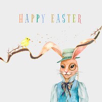 Editable Happy Easter template vector holidays greeting on gray background social media post