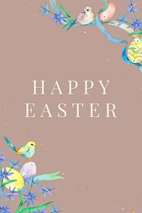 Happy Easter watercolor template vector eggs and birds brown greeting banner