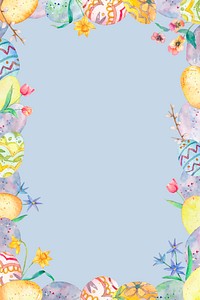 Colorful Easter eggs frame vector on blue background cute watercolor illustration 