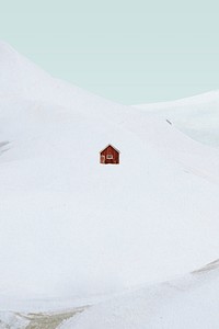 Creative background of minimal winter landscape with a cabin