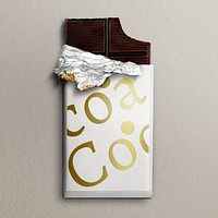 Bitten chocolate bar wrapped in white package