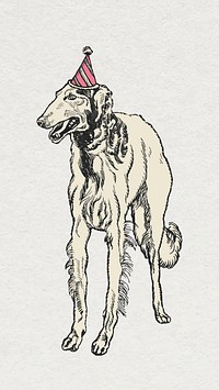 Greyhound dog sticker vector vintage birthday theme illustration, remixed from artworks by Moriz Jung