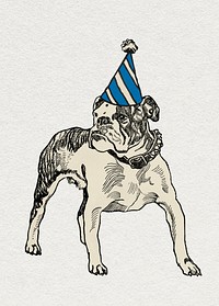 Pit-bull dog graphic vintage birthday theme illustration, remixed from artworks by Moriz Jung