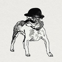 Pit-bull dog graphic with bowl hat, remixed from artworks by Moriz Jung