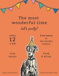 Editable party flyer template vector with quote, the most wonderful time, remixed from artworks by Moriz Jung