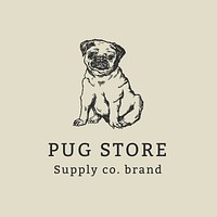 Vintage business logo with vintage dog pug illustration