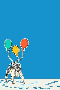 Blue birthday background border vector with pit-bull and balloons