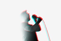Singer performing on stage at a live show double color exposure effect