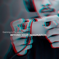 E-sport gamer in double color exposure effect