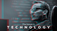 Editable technology banner template vector in double color exposure effect