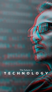 Futuristic technology template vector for social media story in double color exposure effect