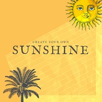 Social media post template vector with sun and palm tree mixed media, remixed from public domain artworks