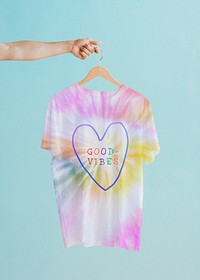 Colorful tie dye t shirt with good vibes print