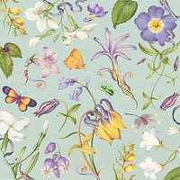 Beautiful purple floral pattern on green background
