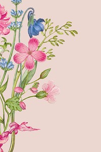 Pink floral background vector in pastel paper texture style