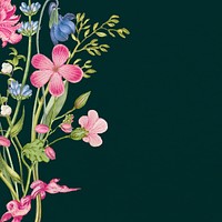Green vintage floral background with pink flower, remixed from artworks by Pierre-Joseph Redout&eacute;
