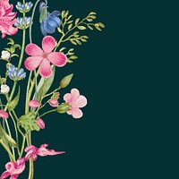 Green vintage floral background vector with pink flower