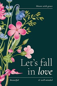 Aesthetic pastel floral poster with romantic quote let&#39;s fall in love