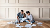 Stressed couple figuring out their finances