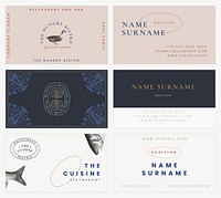Vintage business card template vector for restaurant set, remixed from public domain artworks