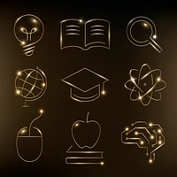 Education technology gold icons digital and science graphic collection