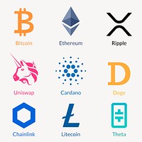 Digital asset logos fintech blockchain concept set