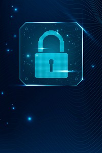 Cyber security technology background with data lock icon in blue tone