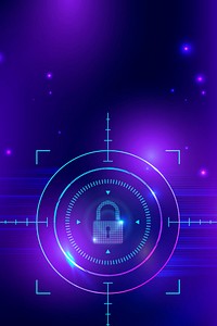 Cyber security technology background vector with data lock icon in purple tone