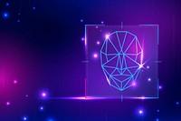 Cyber security technology background vector with facial recognition scanner in purple tone